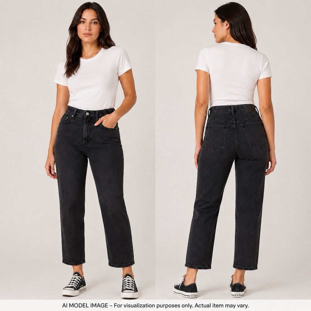 Everlane Curvy Way High Jean Women's 28 Black Organic Cotton Straight Crop EUC